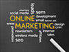 Sammlung von Begriffen zum Thema Online-Marketing wie beispielsweise Social Media, Newsletter oder SEO