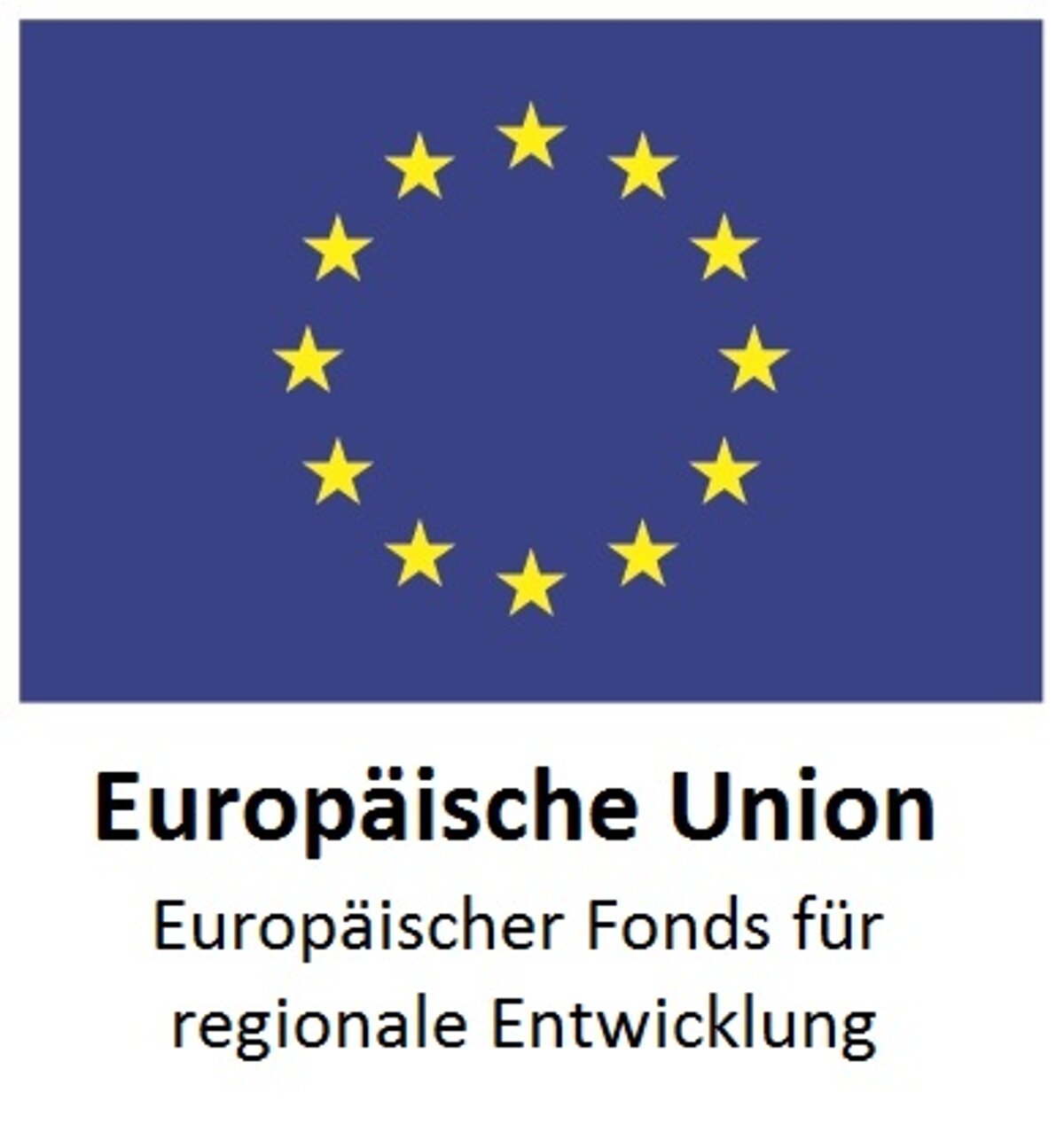 EU-Flagge und Schriftzug mit Förderhinweis Europäischer Fonds für regionale Entwicklung
